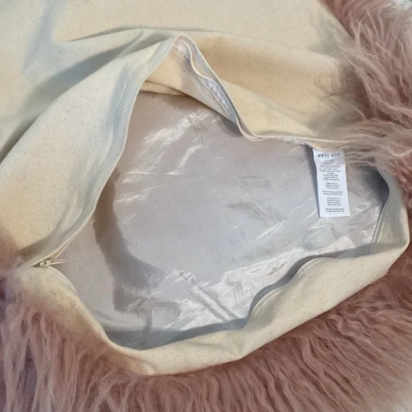 West Elm Mongolian Lamb Fur Pillow cover pink 24”